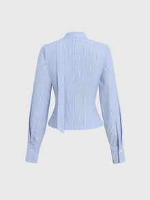 Sweetra Spring/Autumn New Striped Shirt, Fashionable & Minimalist, Suitable For Commuting And Street Wear - Blue - View 2