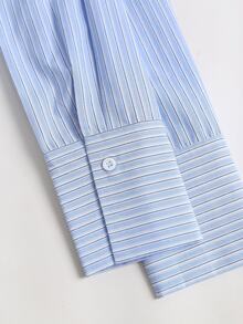 Sweetra Spring/Autumn New Striped Shirt, Fashionable & Minimalist, Suitable For Commuting And Street Wear - Blue - View 5