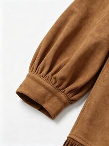 LUMIGAL Gaun Wanita Suede Rumbai Lurus Longgar Panjang Sedang, Gaya Bohemian Vintage Musim Semi/Musim Gugur - Mocha Brown - View 5