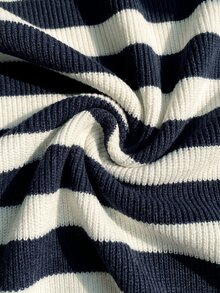 Comfortcana Plus Size Back To School Season Autumn/Winter Cold Shoulder Blue White Striped Vintage Casual Tropical Traditional Sweater Formal Vacation Evening - Navy Blue - View 4