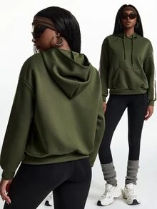Innovista Innovista Casual Versatile Hooded Sweatshirt - Army Green - View 9