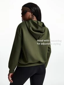 Innovista Innovista Casual Versatile Hooded Sweatshirt - Army Green - View 4