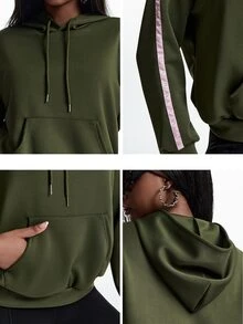 Innovista Innovista Casual Versatile Hooded Sweatshirt - Army Green - View 6
