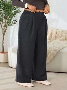 Solflare Plus Size Minimalist Pleated Pocket Casual Pants For Office And Commute - Multicolor - View 5
