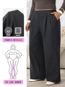 Solflare Plus Size Minimalist Pleated Pocket Casual Pants For Office And Commute - Multicolor - View 1