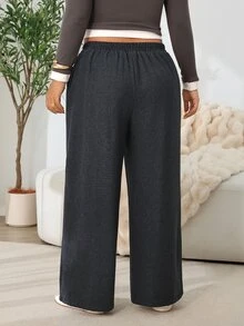 Solflare Plus Size Minimalist Pleated Pocket Casual Pants For Office And Commute - Multicolor - View 2
