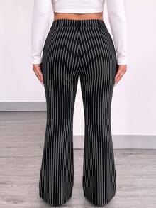 Solflare Plus Size Women's Black & White Striped Pocket Fashion Pants - Black - View 2