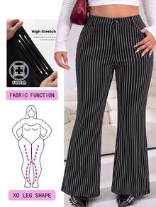 Solflare Plus Size Women's Black & White Striped Pocket Fashion Pants - Black - View 1
