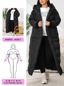 Solflare Plus Size Comfortable Winter Hooded Long Sleeve Jacket With Pockets Fall - Black - View 6