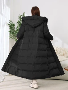 Solflare Plus Size Comfortable Winter Hooded Long Sleeve Jacket With Pockets Fall - Black - View 2