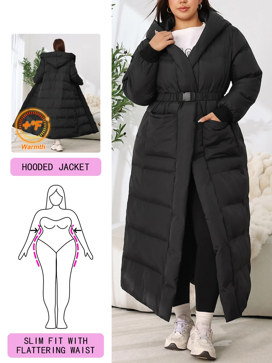 Solflare Plus Size Comfortable Winter Hooded Long Sleeve Jacket With Pockets Fall - Black - View 1