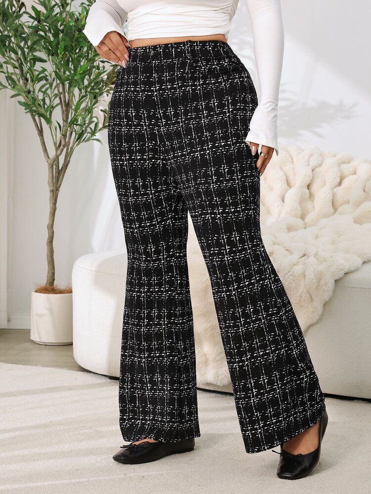 Solflare Plus Size Elegant Retro Colorblock Flare Pants For Office And Commute - Multicolor - View 3