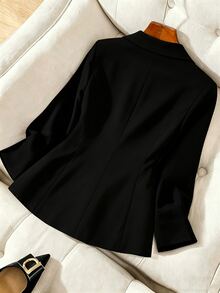 GlowEve CURVE Plus Size Women's Autumn/Winter Fashion Casual Comfortable Daily All-Match Versatile Black Blazer Jacket With Gold Buttons - Black - View 2