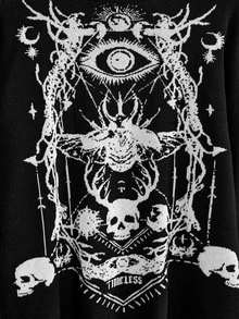 ROMWE Goth Dark Divination Style Eye Skull Forest Animal Jacquard Loose Fit Plus Size Pullover Sweater - Black - View 2