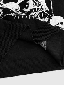 ROMWE Goth Dark Divination Style Eye Skull Forest Animal Jacquard Loose Fit Plus Size Pullover Sweater - Black - View 7