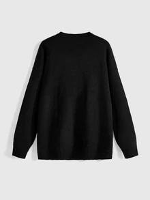 ROMWE Goth Dark Divination Style Eye Skull Forest Animal Jacquard Loose Fit Plus Size Pullover Sweater - Black - View 3