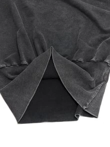 ROMWE Grunge Punk Washed Effect Asymmetrical Shoulder Design Waist-Cinching Plus Size Women's Sweatshirt - Dark Grey - View 7