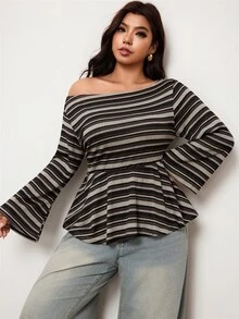 Enliva Plus-Size Women's Retro Asymmetrical Neckline Knitted Fitted T-Shirt Top Apple,Rounded Body Fall - Multicolor - View 4