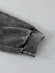 SHEIN Mirajuku 男童運動衫套裝，秋冬新款長袖連帽運動衫與長褲2件套，黑色連帽白色對比拉鍊運動衫配白色條紋拼接，黑色長褲，舒適休閒套裝，適合日常穿著、居家穿著、兄弟裝 - 黑色 - 查看 8