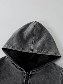 SHEIN Mirajuku 男童運動衫套裝，秋冬新款長袖連帽運動衫與長褲2件套，黑色連帽白色對比拉鍊運動衫配白色條紋拼接，黑色長褲，舒適休閒套裝，適合日常穿著、居家穿著、兄弟裝 - 黑色 - 查看 5