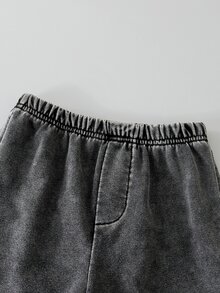 SHEIN Mirajuku 男童運動衫套裝，秋冬新款長袖連帽運動衫與長褲2件套，黑色連帽白色對比拉鍊運動衫配白色條紋拼接，黑色長褲，舒適休閒套裝，適合日常穿著、居家穿著、兄弟裝 - 黑色 - 查看 7