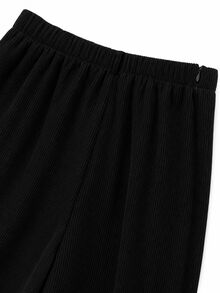 GlowEve CURVE Plus Solid Fold Pleated Wide Leg Pants - Black - View 7