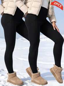 Velisys Velisys Women's Summer/ Brushed Fabric Patchwork Leggings With Pockets Gym Black Low Waist Elegant - Black - View 3