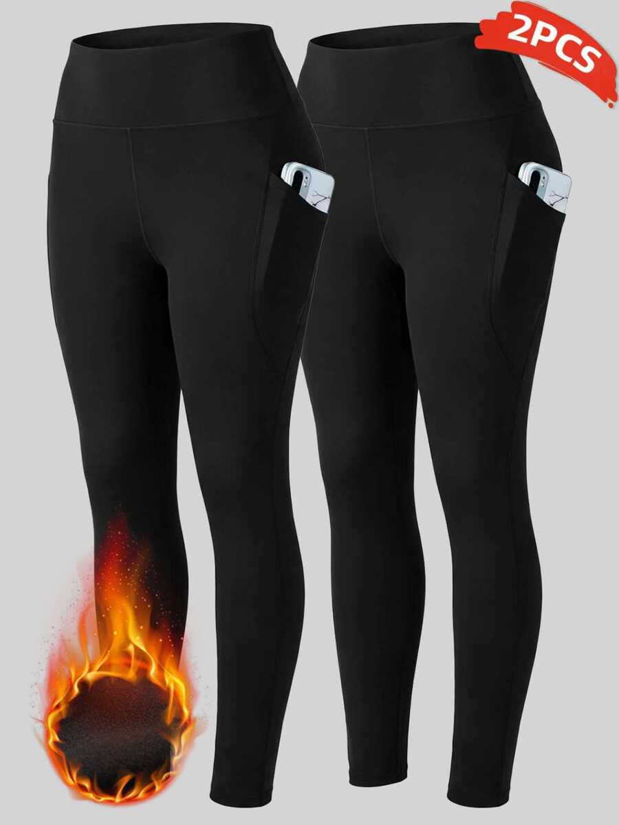Velisys Velisys Women's Summer/ Brushed Fabric Patchwork Leggings With Pockets Gym Black Low Waist Elegant - Black - View 1