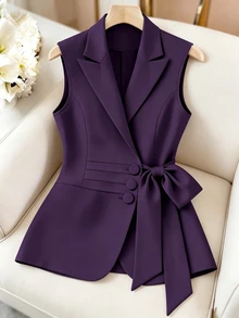 GlowEve CURVE Plus Size Women's Solid Color Casual Business Casual Elegant Versatile Commute Travel Suit Vest Office Evening Formal Dark Purple Summer - Purple - View 1