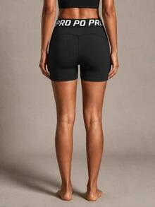 SHEIN Sports Letter Tape Waist Sports ShortsWomen Sweat Short, Gym Short, Biker Short - Black - View 2