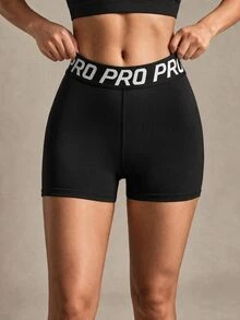 SHEIN Sports Letter Tape Waist Sports ShortsWomen Sweat Short, Gym Short, Biker Short - Black - View 7