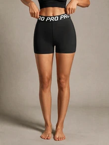 SHEIN Sports Letter Tape Waist Sports ShortsWomen Sweat Short, Gym Short, Biker Short - Black - View 5