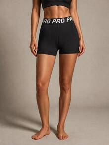 SHEIN Sports Letter Tape Waist Sports ShortsWomen Sweat Short, Gym Short, Biker Short - Black - View 4