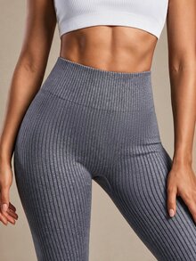 SHEIN Sports Women's Solid High Waist Seamless Yoga Leggings - Grey - View 7