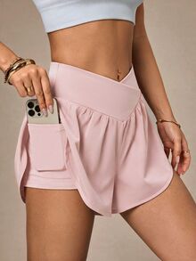 SHEIN Sports Light Pink Casual Slim-Fit Shorts With Lining - Pink - View 2