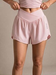 SHEIN Sports Light Pink Casual Slim-Fit Shorts With Lining - Pink - View 4