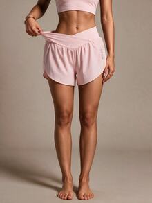 SHEIN Sports Light Pink Casual Slim-Fit Shorts With Lining - Pink - View 5