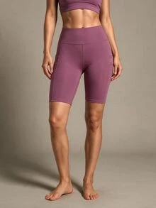 Easithlete Easithlete Shorts biker unicolor con bolsillo de móvil - Púrpura malva - Ver 6