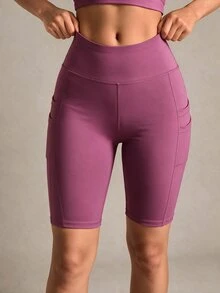Easithlete Easithlete Shorts biker unicolor con bolsillo de móvil - Púrpura malva - Ver 4