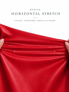 Zerodot Women Red Faux Leather Front Zip Fitted Bodycon Skirt Casual Daily Spring Fall - Red - View 7