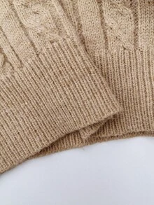 LUMIGAL Deep V-Neck Twisted Rope Textured Fitted Long Sleeve Cinched Waist Bodycon Mini Sweater Dress For Women - Khaki - View 5