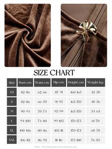 NOVVYNE Women Velvet Keyhole Neck Long Sleeve Midi Dress Gold Decor Button Fitted Waist Flared Hem Quiet Luxury Fall Evening Party Dress - Coffee Brown - View 9