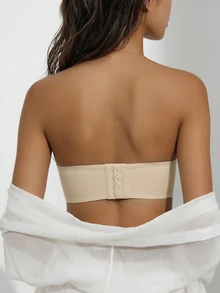 SHEIN 2 buah Bra Bandeau Wanita Warna Polos Tanpa Jahitan dengan Perekat Jelly dan Lapisan Dalam yang Tidak Dapat Dilepas - Aprikot - View 4