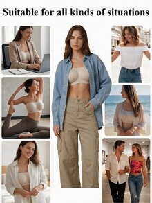 SHEIN 2 buah Bra Bandeau Wanita Warna Polos Tanpa Jahitan dengan Perekat Jelly dan Lapisan Dalam yang Tidak Dapat Dilepas - Aprikot - View 8