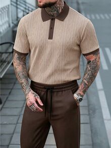 Manfinity CasualCool 男士夏季休閒 Polo 衫與短褲套裝 - 卡其色 - 查看 2