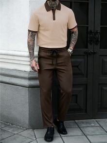 Manfinity CasualCool 男士夏季休閒 Polo 衫與短褲套裝 - 卡其色 - 查看 3