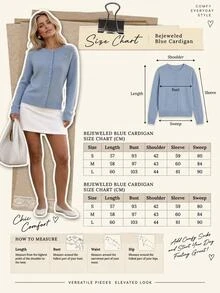 Trelyra Women Button Front Covered Button And Rhinestone Shine Detailed Long Sleeve Regular Fit Knit Cardigan - Baby Blue - View 1