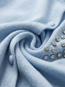Trelyra Women Button Front Covered Button And Rhinestone Shine Detailed Long Sleeve Regular Fit Knit Cardigan - Baby Blue - View 9