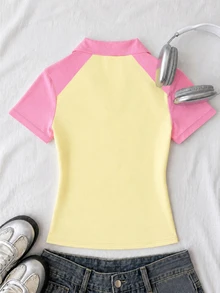 Kids Tween Girls Casual Printed Short Sleeve Top, Summer Style Suitable For All Seasons - Multicolor - View 2