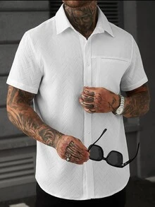 Manfinity CasualCool Men's Casual Solid Color Short Sleeve Shirt, Summer - White - View 6